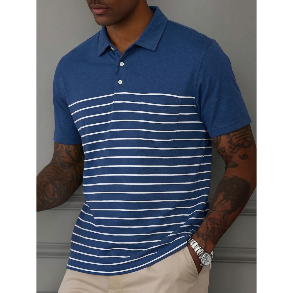 St Johns Bay 2XL Mens Blue White Striped Polo Shirt Classic Fit Big & Tall